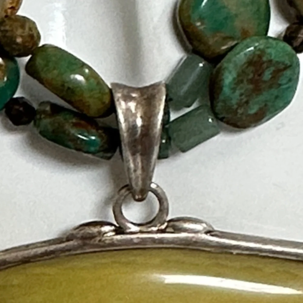 BARSE 925 Sterling Silver  TURQUOISE Bead Necklace with ART Scenic Pendant